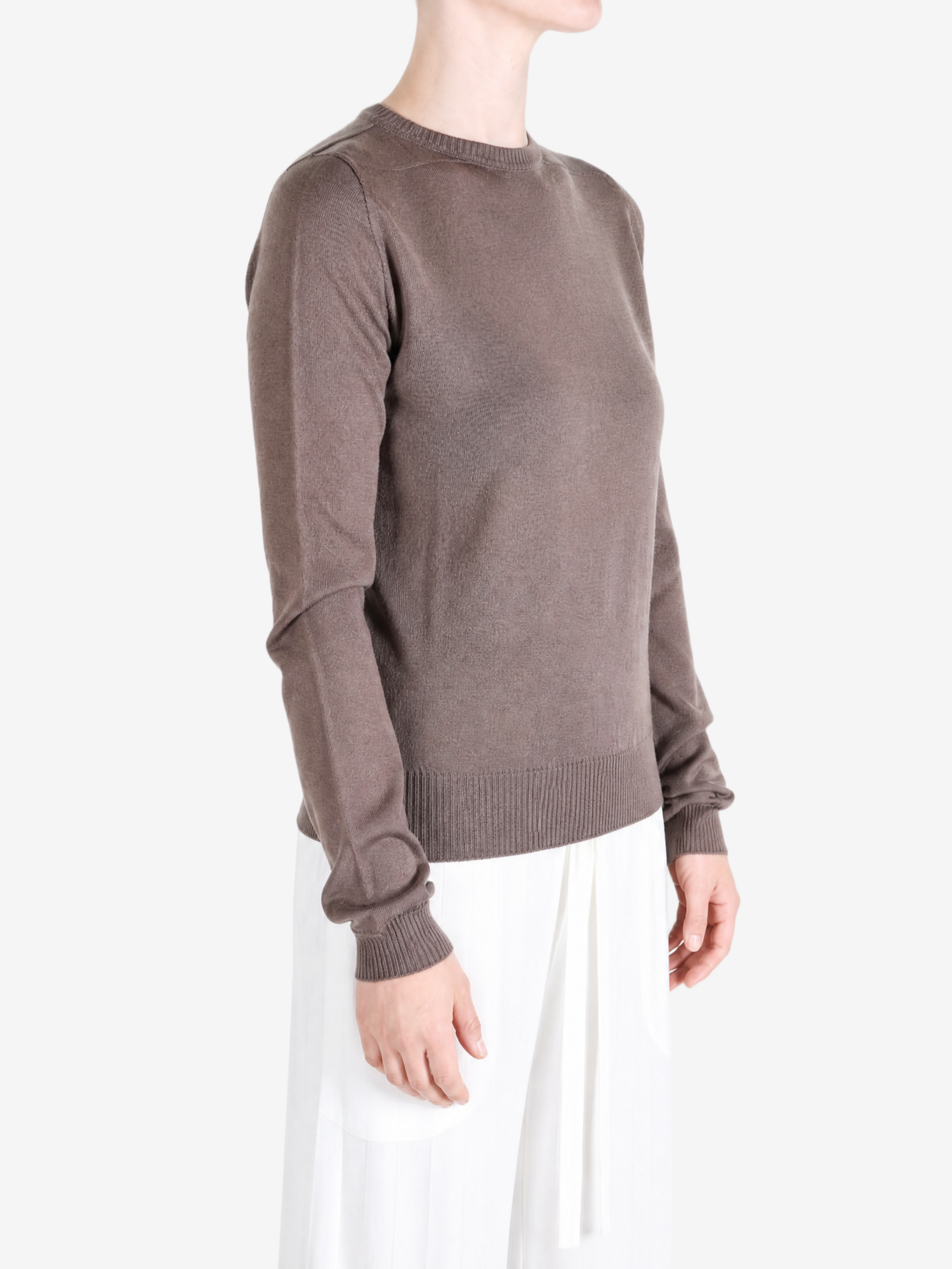 Brown top, full body view