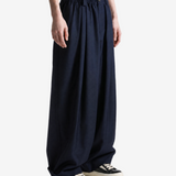 Navy pants, full body view