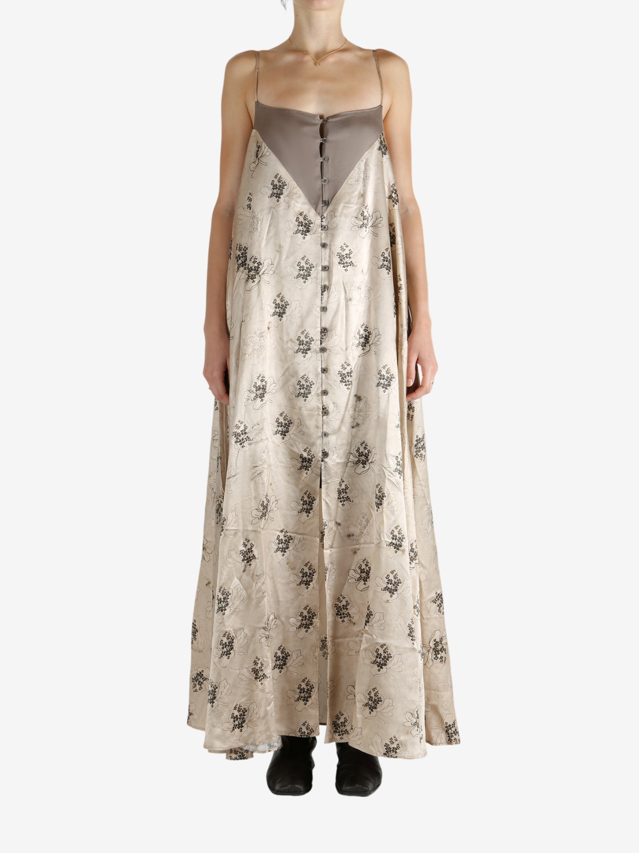 Tan dress, full body view