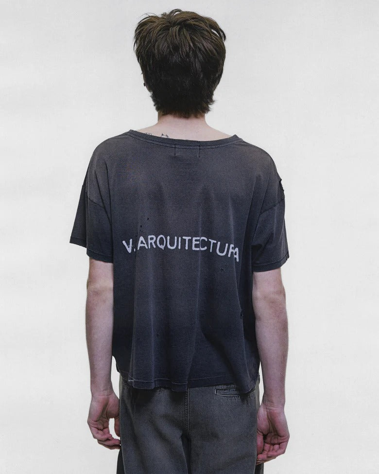 Black t-shirt, full body view