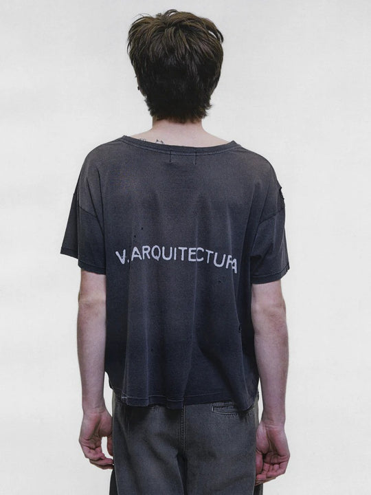 Black t-shirt, full body view