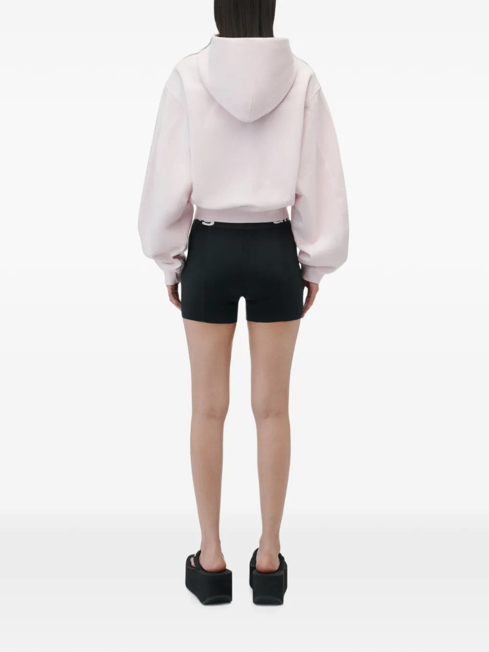 Pink hoodie, full body view