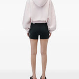 Pink hoodie, full body view