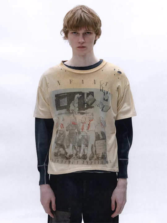 Tan t-shirt, full body view