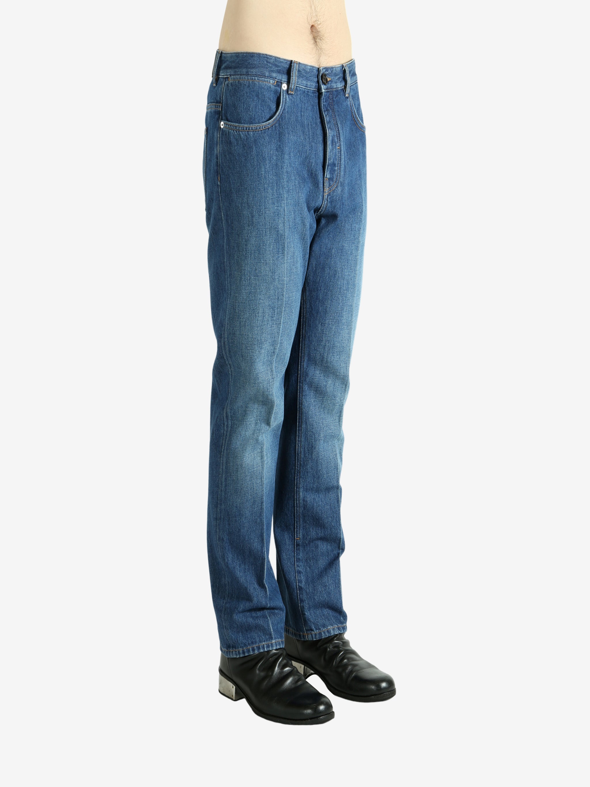 Blue pants worn by a person, showing the pants fit