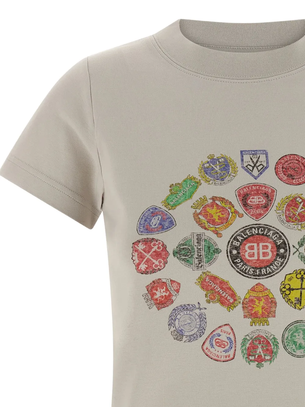 Close up of the white t-shirt, showing texture of the cotton fabric