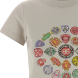 Close up of the white t-shirt, showing texture of the cotton fabric