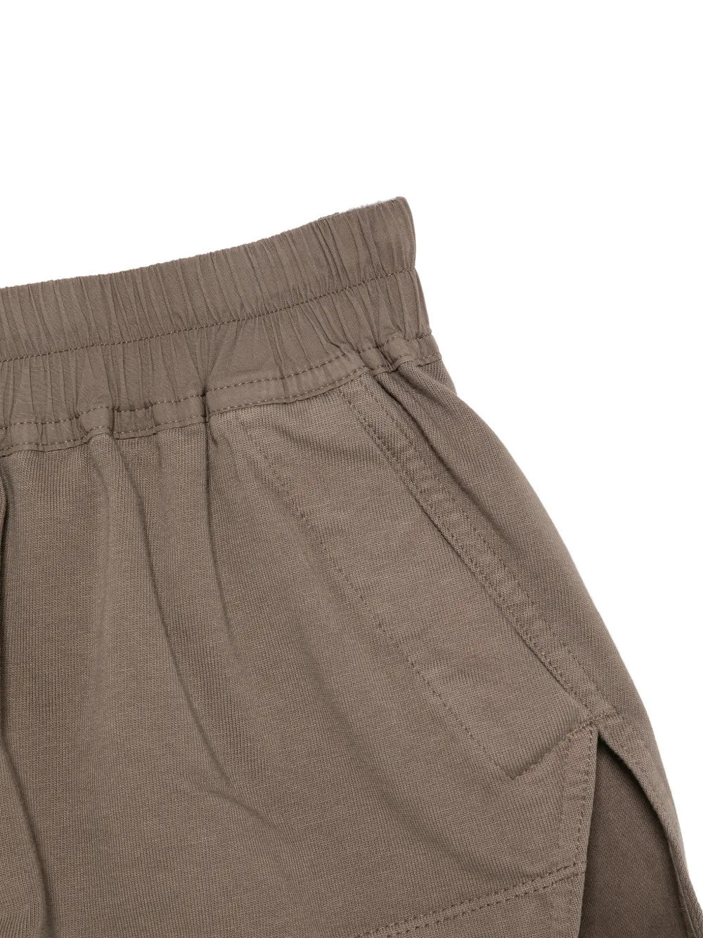 Close up of Tan shorts, showing texture of the 97% cotton/ 3% elastane fabric