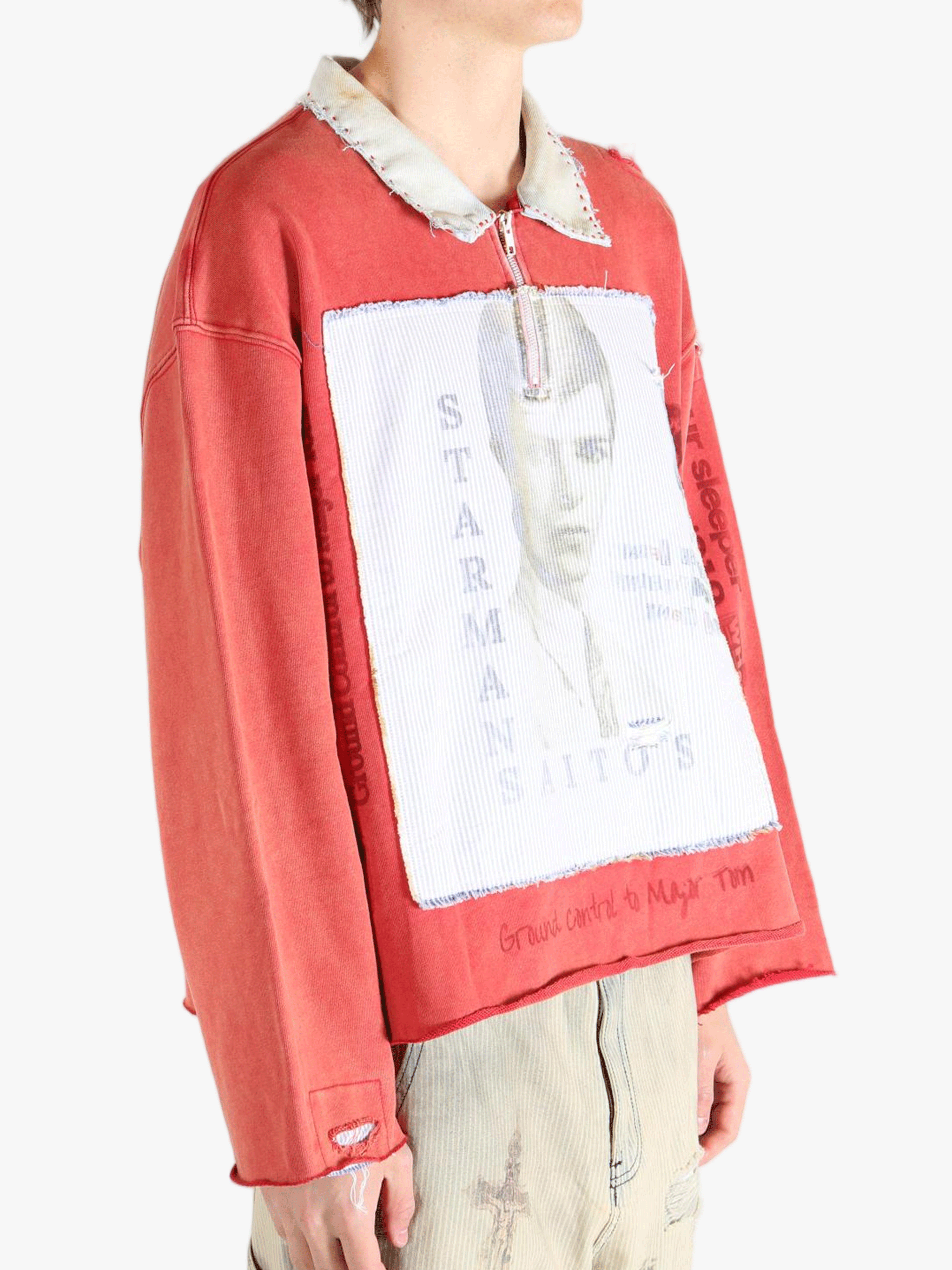 Red sweater worn by a person, showing the sweater fit