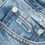 Close up of blue jeans, showing texture of the cotton fabric