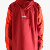 Red and orange jacket worn by a person, showing the jacket fit