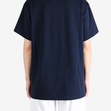 Navy shirt, full body view