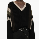Black sweater worn by a person, showing the sweater fit