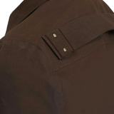 Close up of Brown jacket, showing texture of the 100% cotton fabric