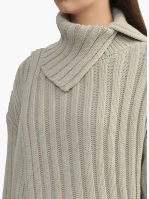 Y'S - Women Wide Rib Layered Turtleneck Wool Sweater