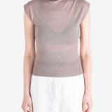 Brown top worn by a person, showing the top fit