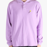 purple shirt worn by a person, showing the shirts fit