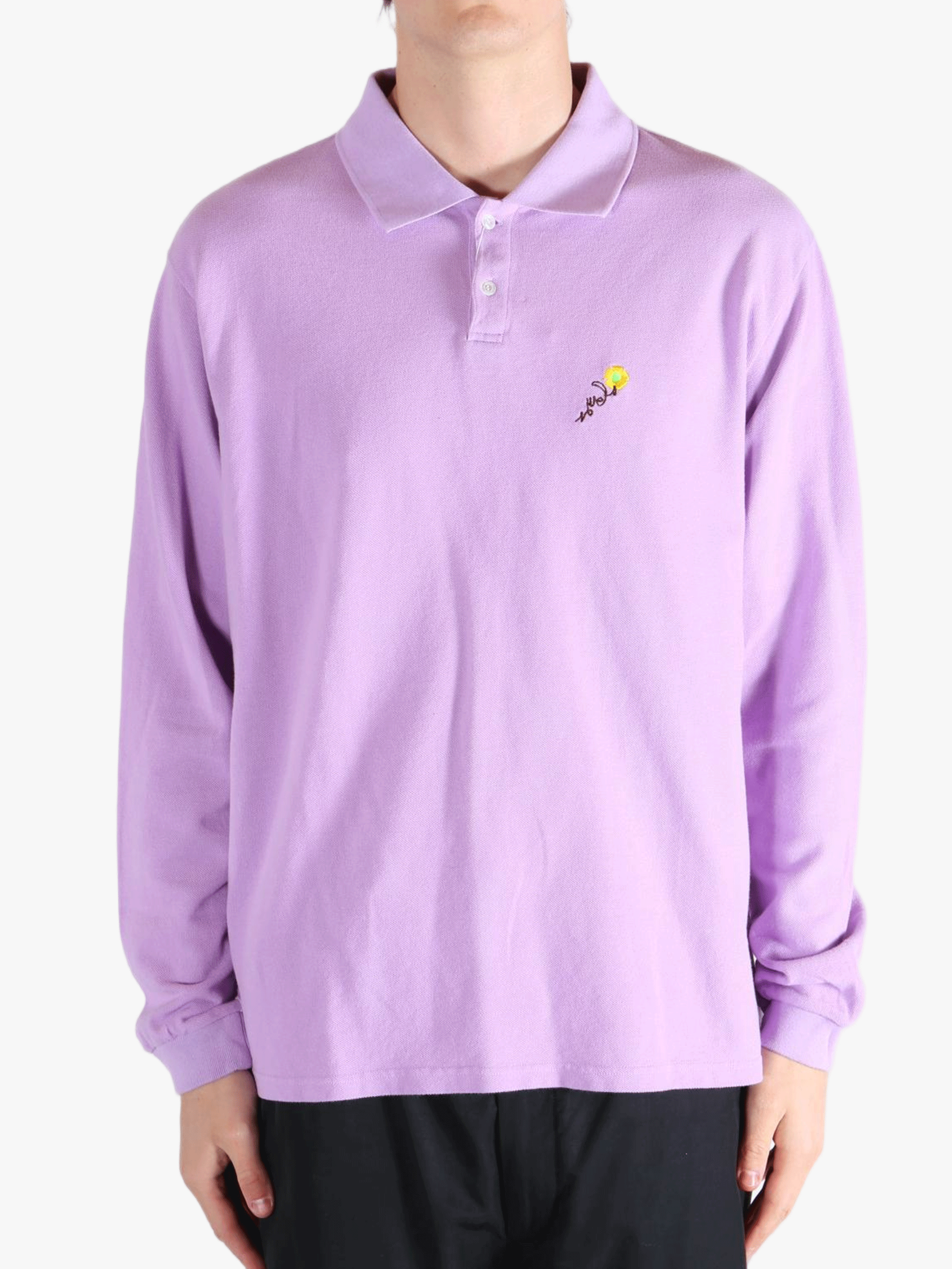 purple shirt worn by a person, showing the shirts fit