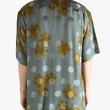 Navy shirt worn by a person, showing the shirt's fit
