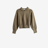 AMOMENTO - Women Shirring Half Zip Up Knit Hoodie