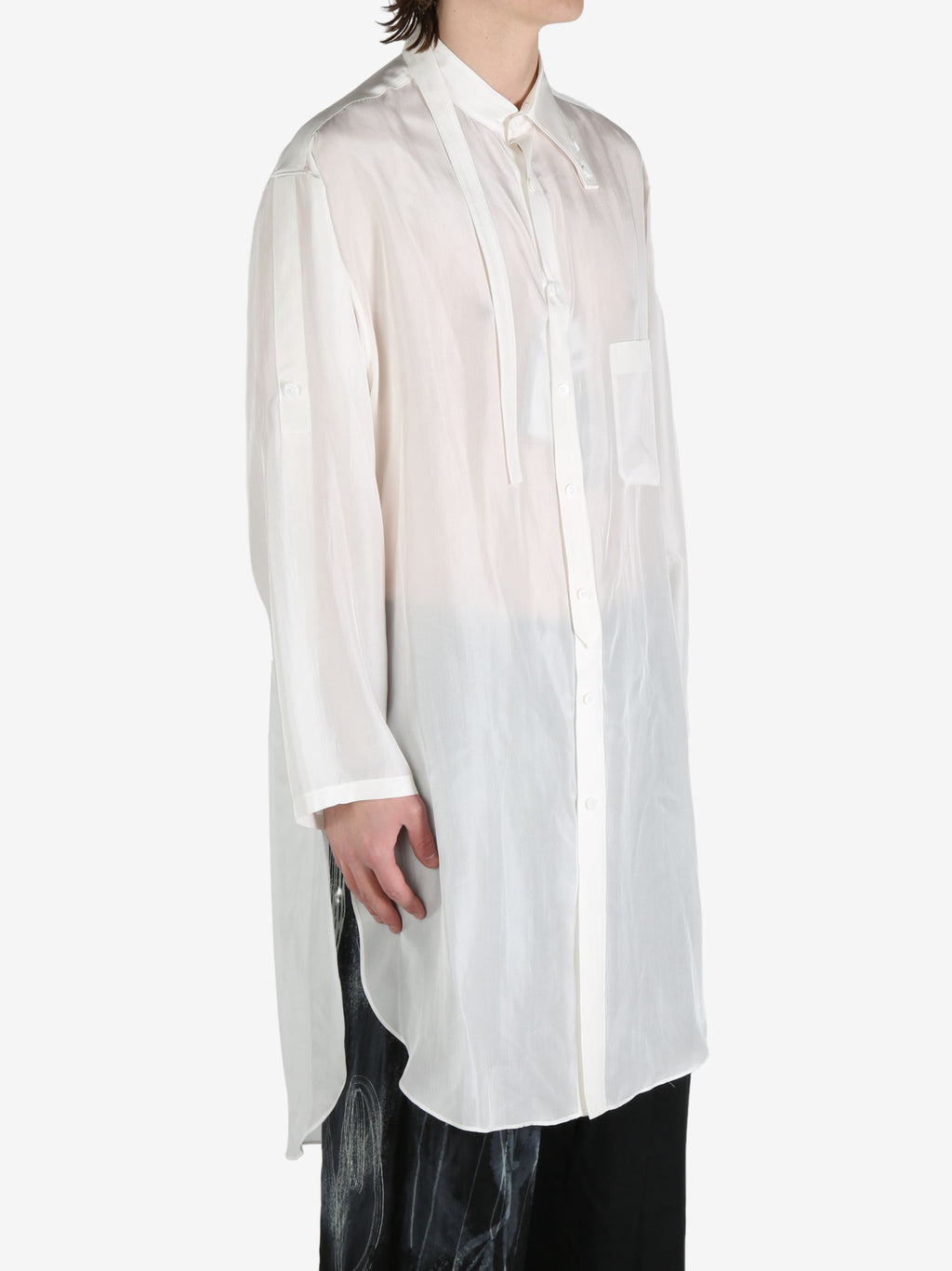 YOHJI YAMAMOTO POUR HOMME - Men Silk Asymmetry Collar Shirt