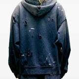Navy hoodie, full body view