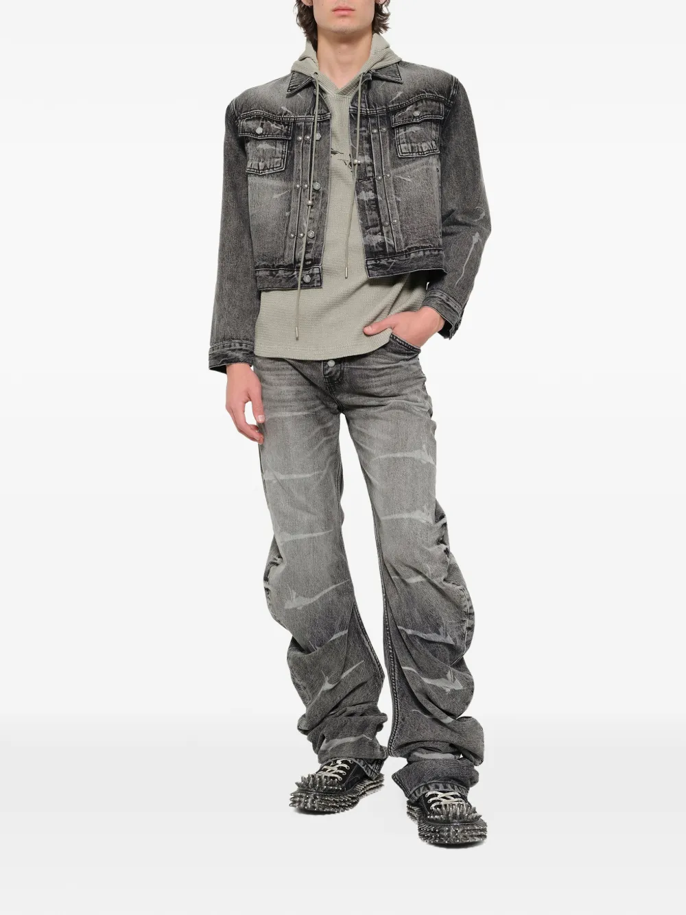 Grey pants, full body view
