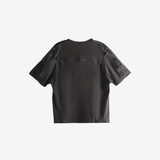 Black t-shirt, back view showing relaxed fit