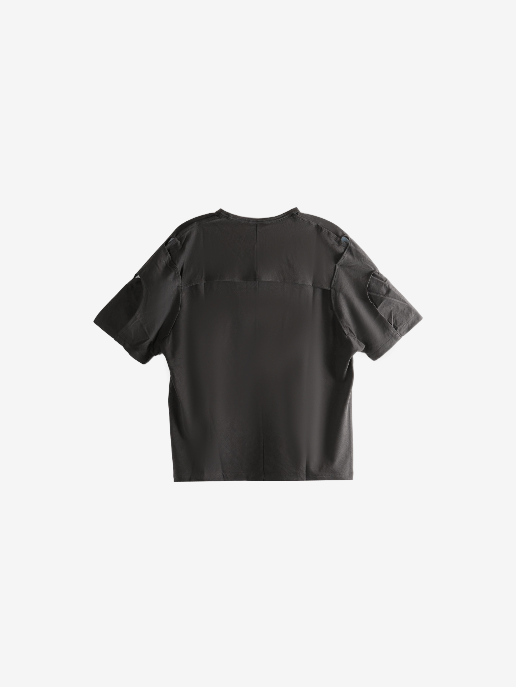 Black t-shirt, back view showing relaxed fit