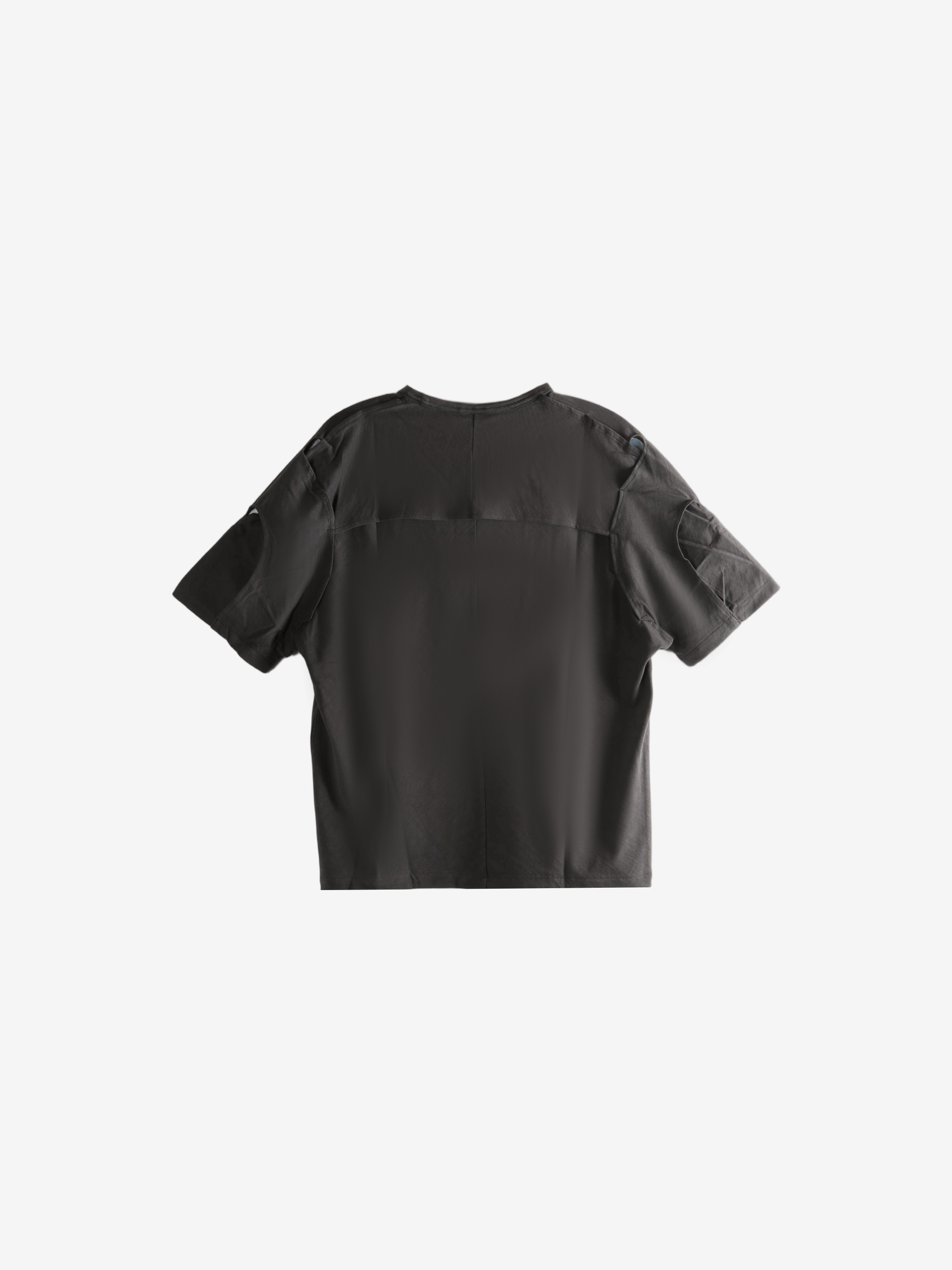 Black t-shirt, back view showing relaxed fit