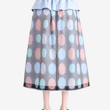 Blue skirt, full body view