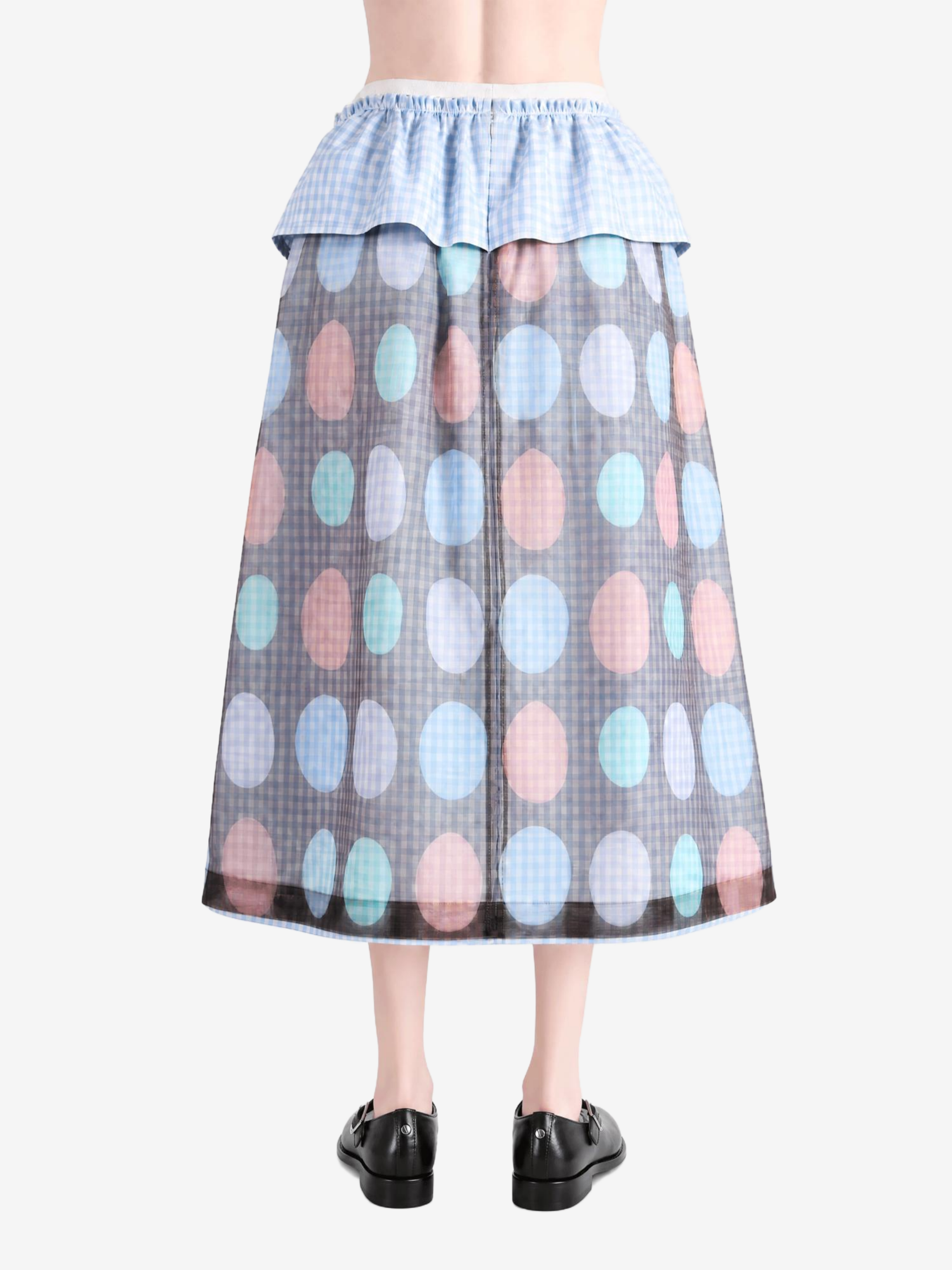 Blue skirt, full body view