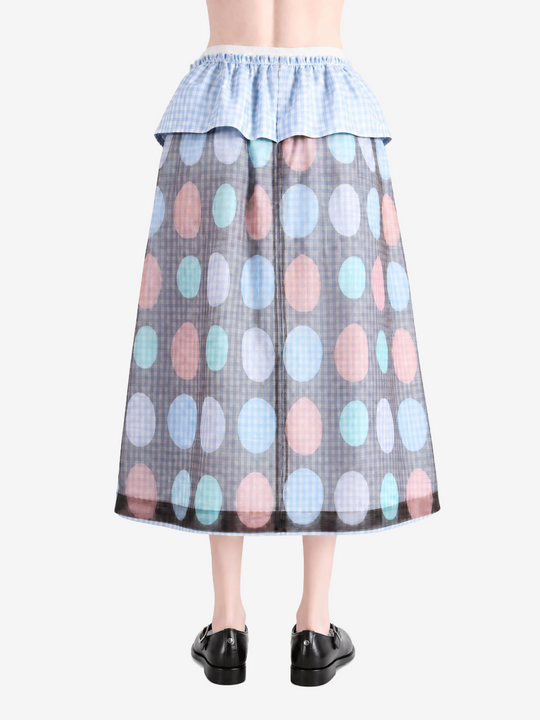Blue skirt, full body view