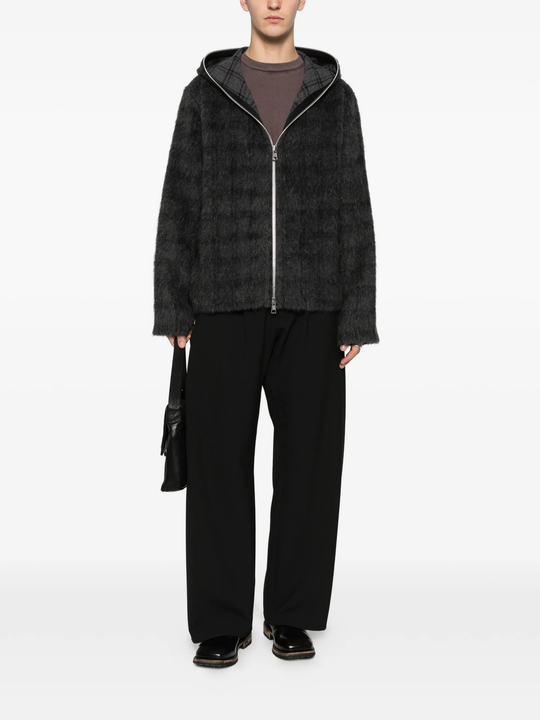 black hoodie, full body view