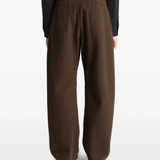 Brown pants worn by a person, showing the pants fit