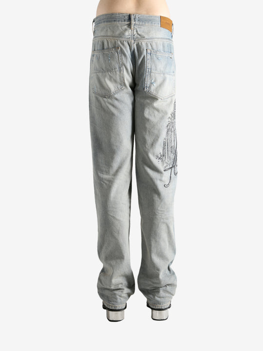 Blue jeans worn by a person, showing the jeans fit