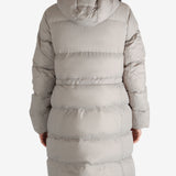 Grey coat worn by a person, showing the coat fit