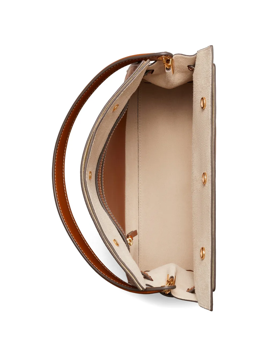 Brown leather handbag,top view