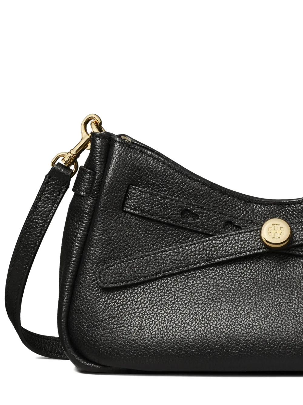 Close up of black bag, showing texture of the Calf Leather fabric