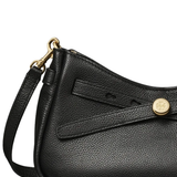 Close up of black bag, showing texture of the Calf Leather fabric