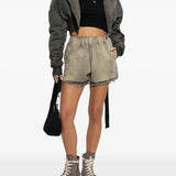Grey shorts, full body view