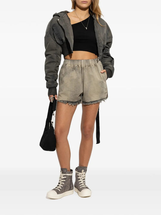 Grey shorts, full body view
