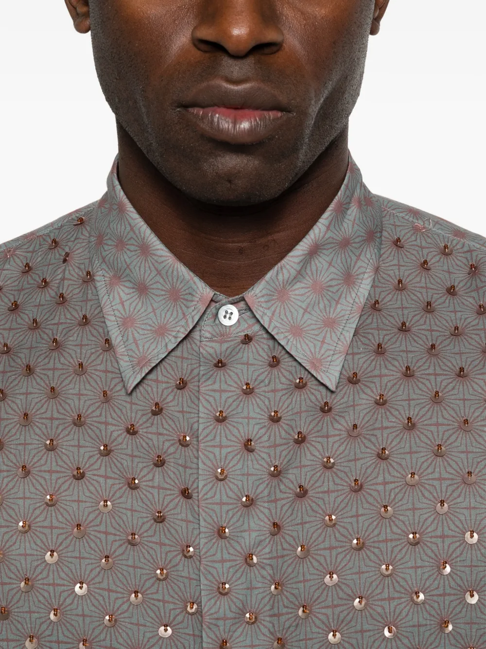 Close up of grey shirt, showing texture of the cotton fabric