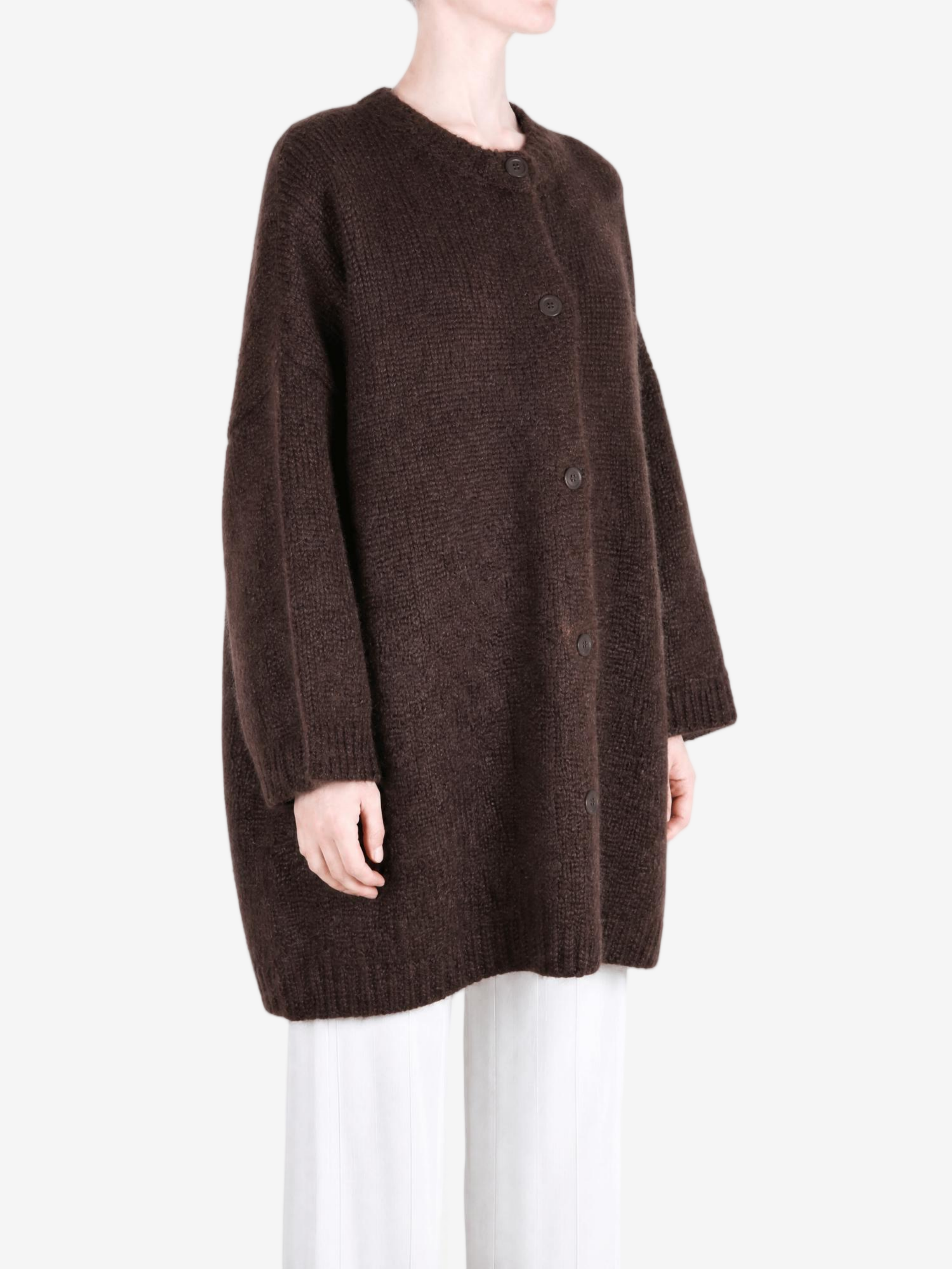 Brown knitwear, full body view