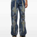 blue jeans worn by a person, showing the jeans fit