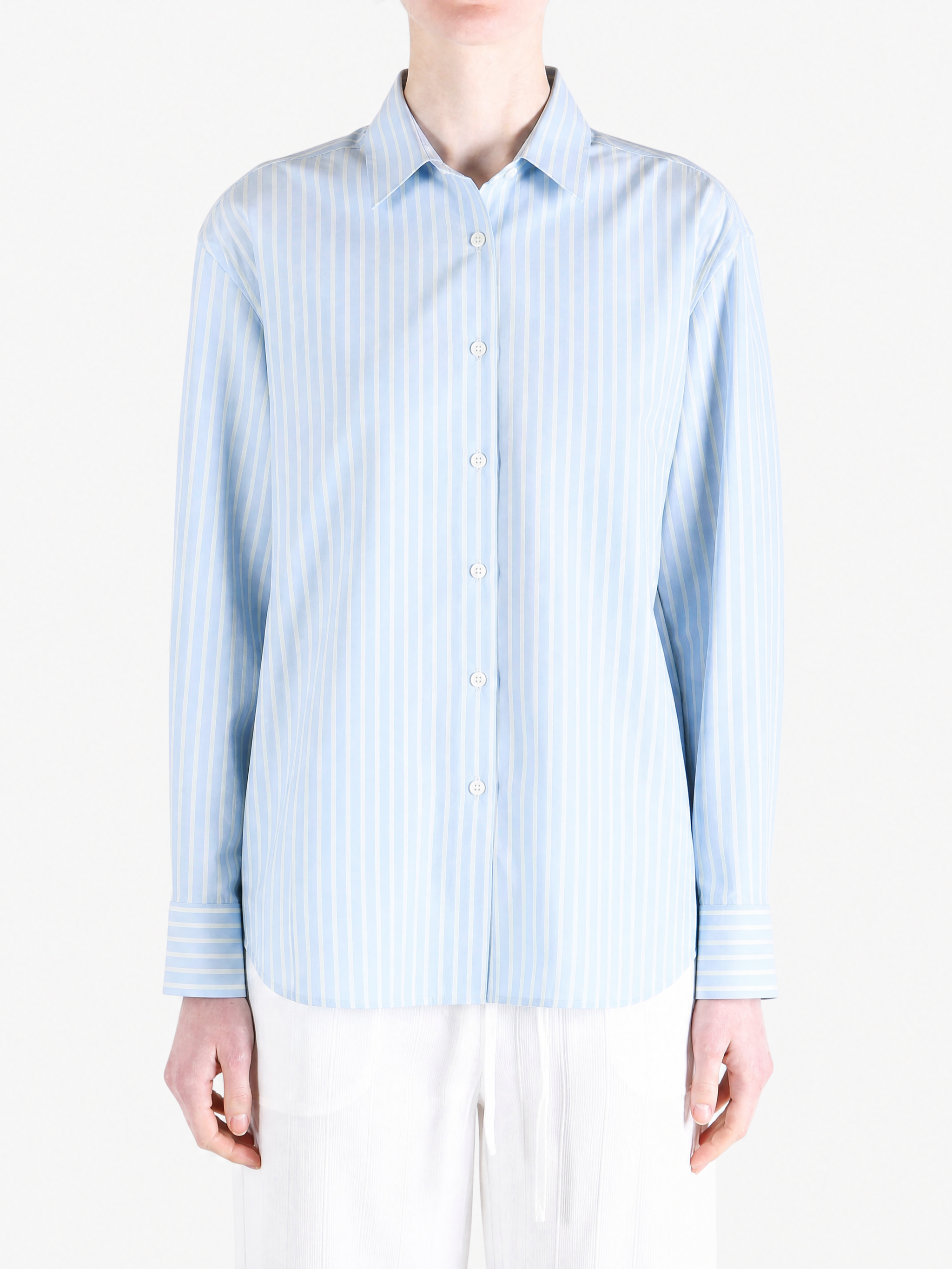 Blue shirt, full body view