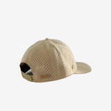 Tan hat, back view