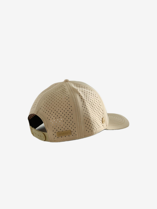 Tan hat, back view