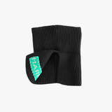 Close up of black scarve, showing texture of the fabric