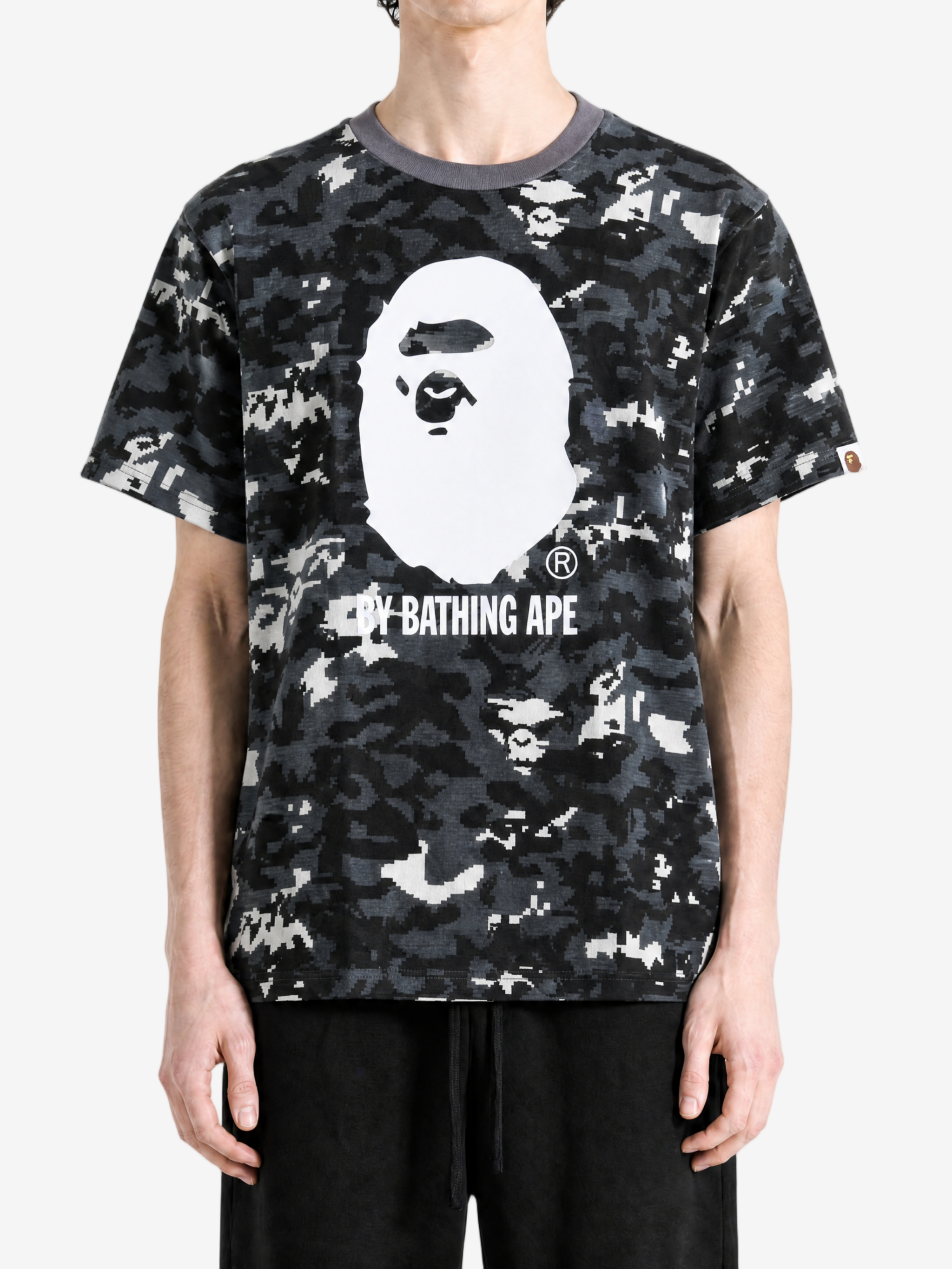 Black t-shirt, full body view